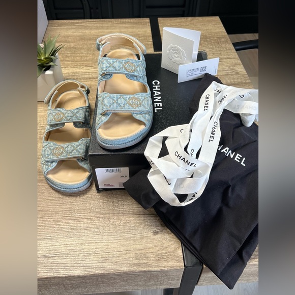 Chanel Dad Sandals Light Denim 38.5 - Picture 2 of 8